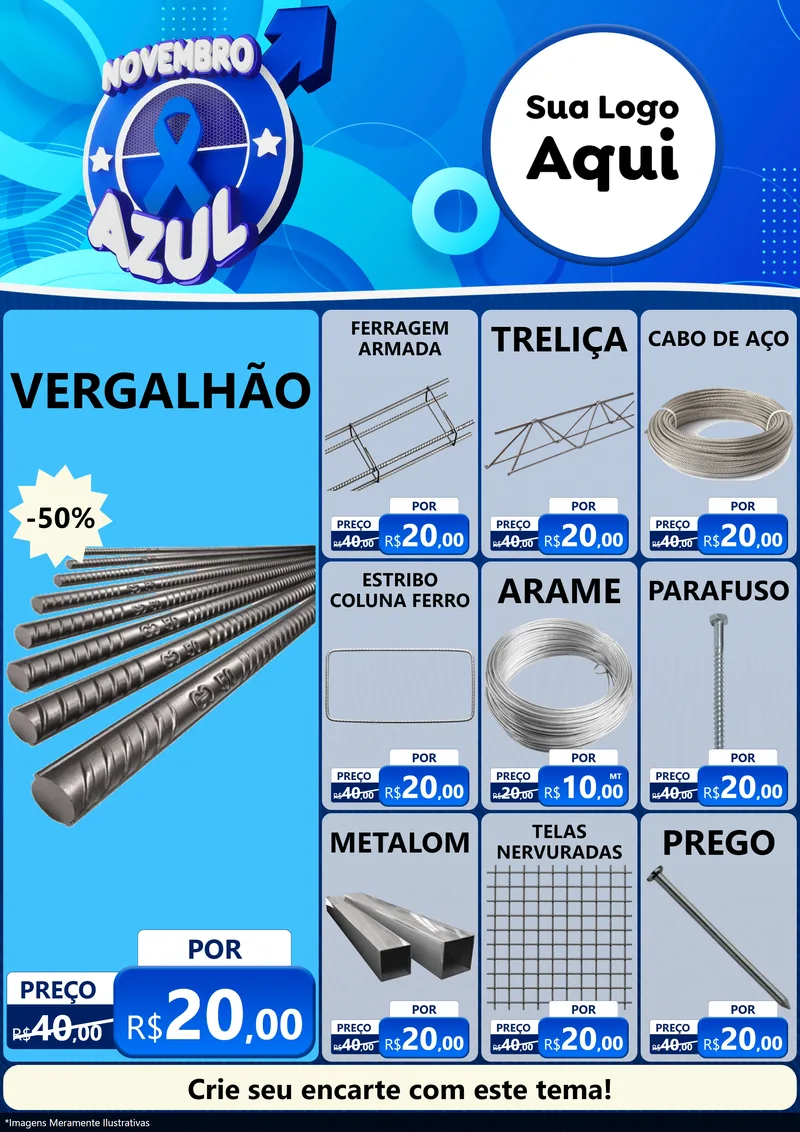 Modelo de Encarte para Encarte A4 Vertical com o tema Novembro Azul para Ferragens