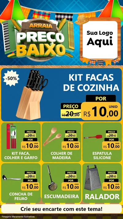Modelo de Rede Social para Stories com o tema Arraiá de Preço Baixo - Junina para Utilidades Domésticas