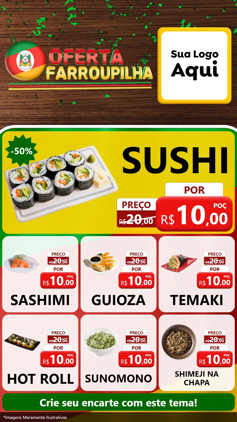Modelo de Rede Social para Stories com o tema Oferta Farroupilha para Comida japonesa