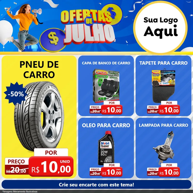 Modelo de Rede Social para Feed Facebook com o tema Ofertas de Julho para Auto peças