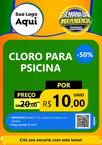 Modelo de Cartaz para Cartaz A4 Vertical com o tema Semana da Independência Declaramos Preços Baixos para Produtos para Piscina