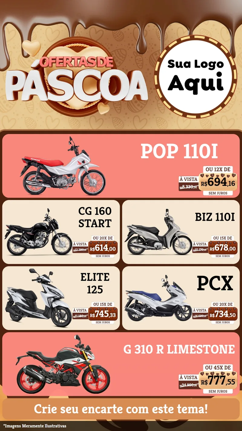 Modelo de TV para TV Vertical com o tema Ofertas de Páscoa para Concessionaria de Motos