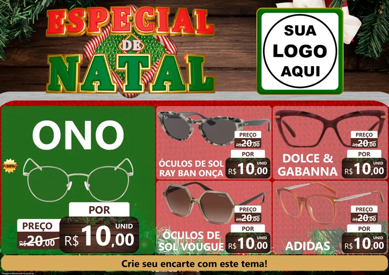 Modelo de Encarte para Encarte A4 Horizontal com o tema Especial de Natal para Óticas