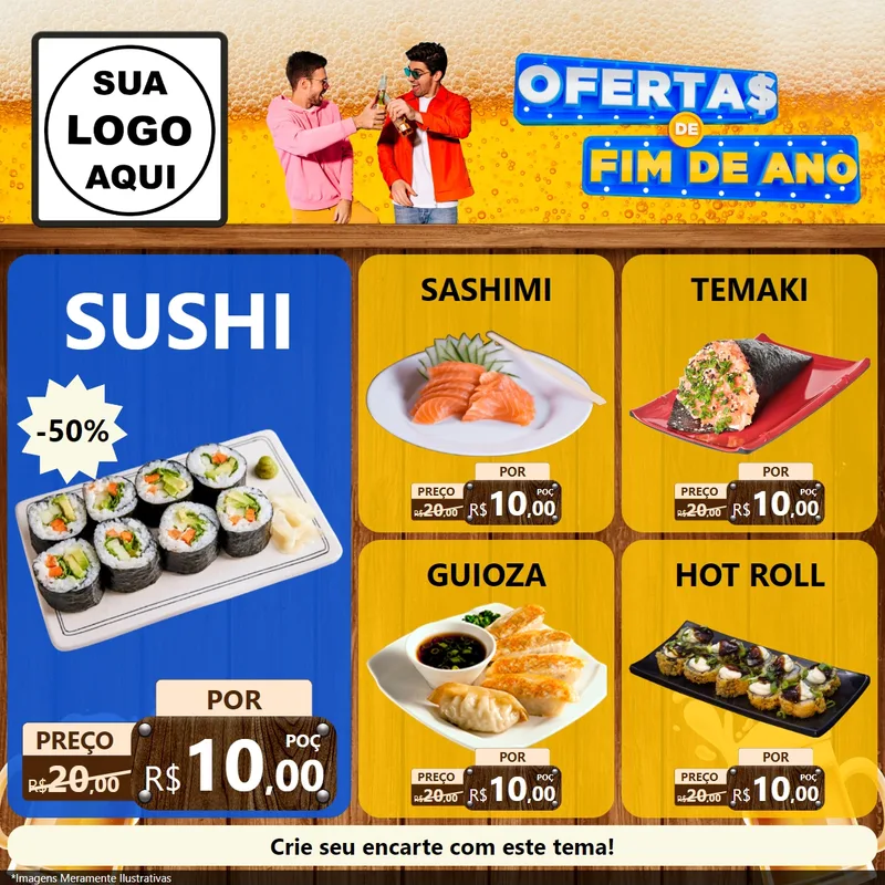 Modelo de Rede Social para Feed Facebook com o tema Ofertas de Fim de Ano para Comida japonesa
