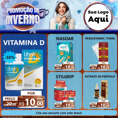 Modelo de Rede Social para Feed Facebook com o tema Promoção de Inverno para Farmácia