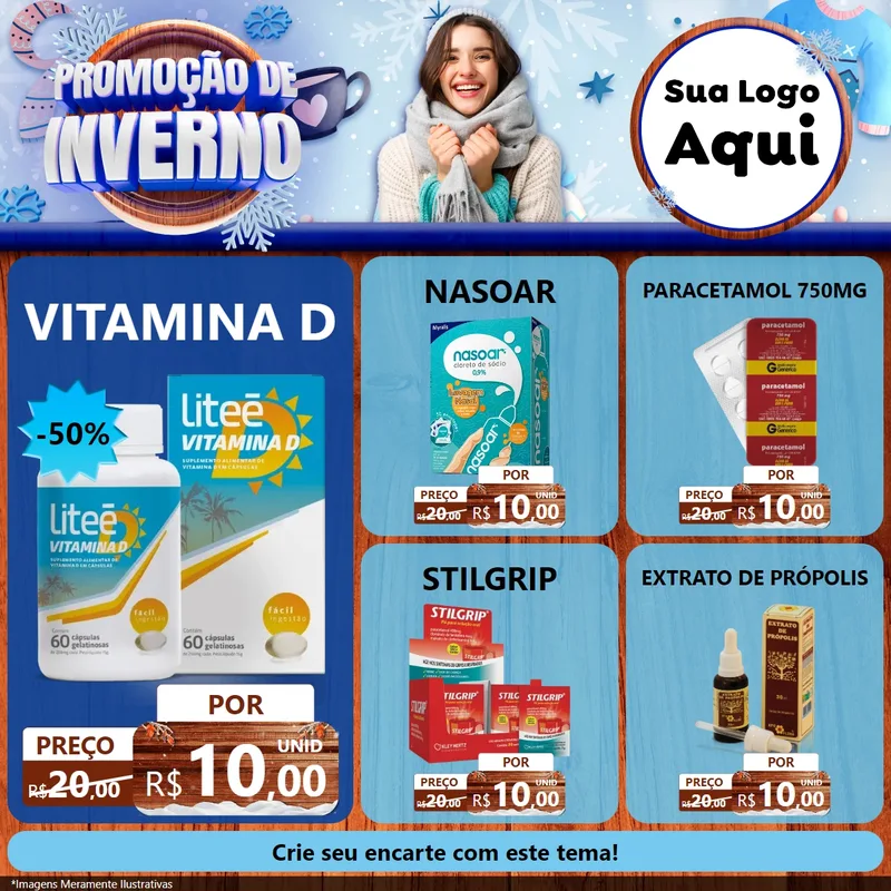 Modelo de Rede Social para Feed Facebook com o tema Promoção de Inverno para Farmácia