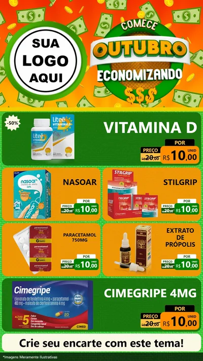 Modelo de TV para TV Vertical com o tema Comece Outubro Economizando para Farmácia