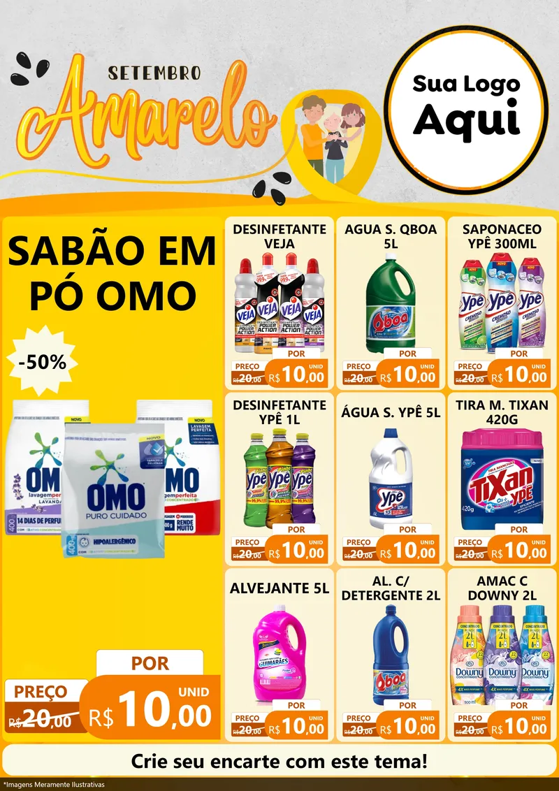 Modelo de Encarte para Encarte A4 Vertical com o tema Setembro Amarelo para Produtos de Limpeza