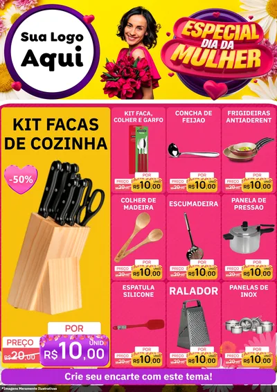 Modelo de Encarte para Encarte A4 Vertical com o tema Especial Dia da Mulher para Utilidades Domésticas