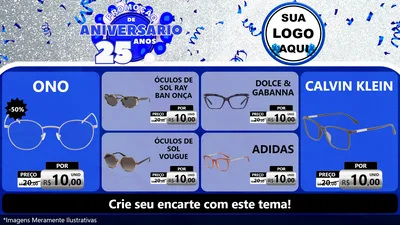 Modelo de TV para TV Horizontal com o tema Promoção de Aniversário - 25 Anos para Óticas