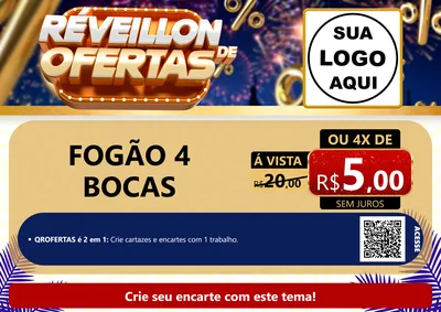 Modelo de Cartaz para Cartaz A4 Horizontal com o tema Réveillon de Ofertas para Móveis e Eletro