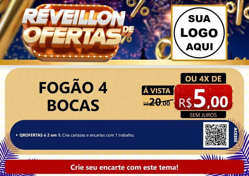 Modelo de Cartaz para Cartaz A4 Horizontal com o tema Réveillon de Ofertas para Móveis e Eletro