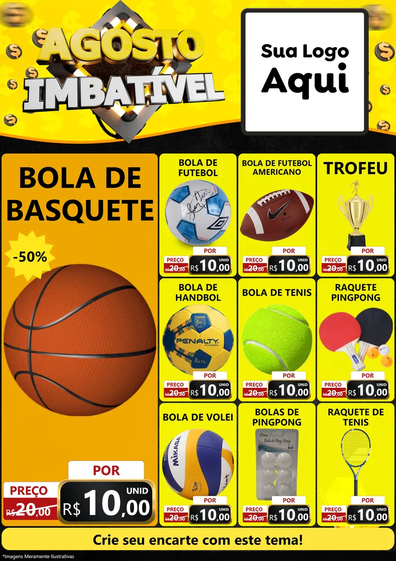 Modelo de Encarte para Encarte A4 Vertical com o tema Agosto Imbatível para Artigos Esportivos