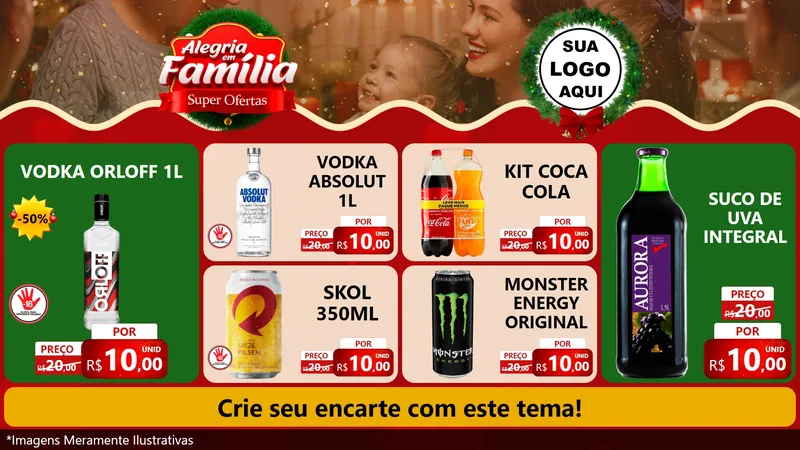 Modelo de TV para TV Horizontal com o tema Alegria Em Família - Super Ofertas para Distribuidora de bebidas
