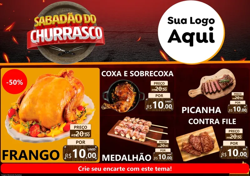 Modelo de Encarte para Encarte A4 Horizontal com o tema Sabadão Do Churrasco para Assados