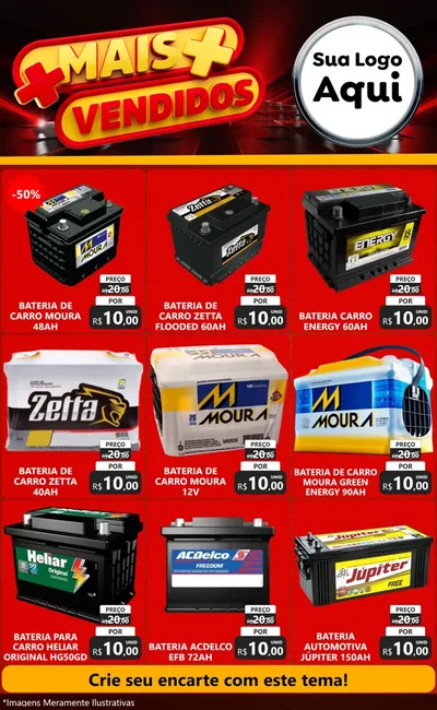 Modelo de Encarte para Encarte Grande com o tema Mais Vendidos para Baterias Elétricas