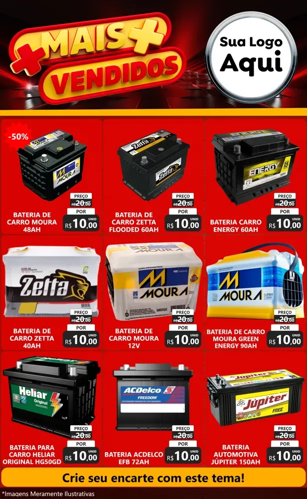 Modelo de Encarte para Encarte Grande com o tema Mais Vendidos para Baterias Elétricas