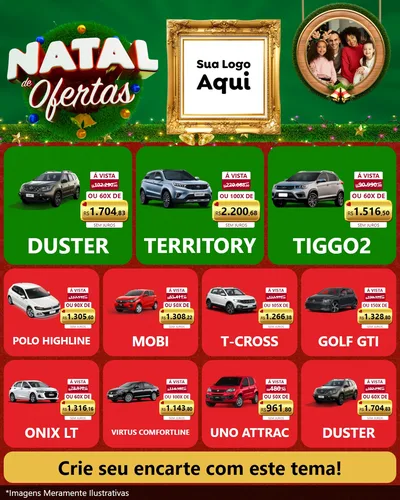 Modelo de Rede Social para Feed Instagram com o tema Natal de Ofertas para Concessionaria de Carros