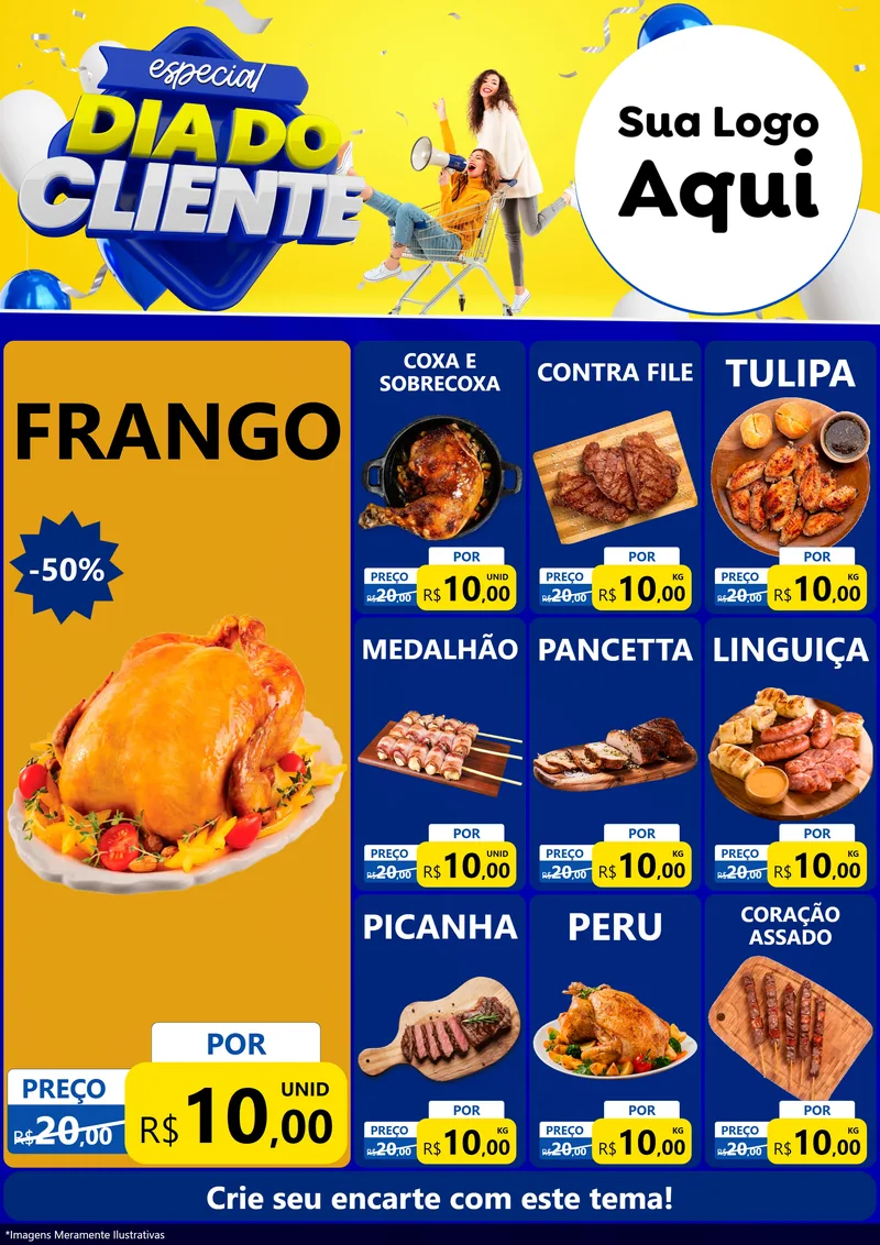 Modelo de Encarte para Encarte A4 Vertical com o tema Especial Dia do Cliente para Assados