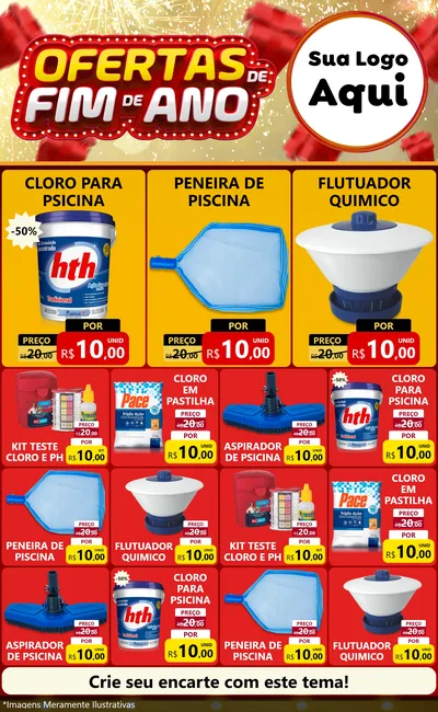 Modelo de Encarte para Encarte Grande com o tema Ofertas de Fim de Ano para Produtos para Piscina