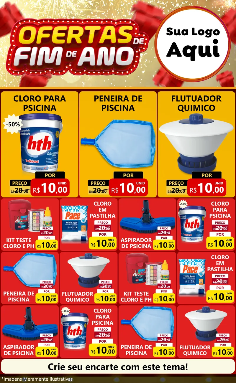Modelo de Encarte para Encarte Grande com o tema Ofertas de Fim de Ano para Produtos para Piscina