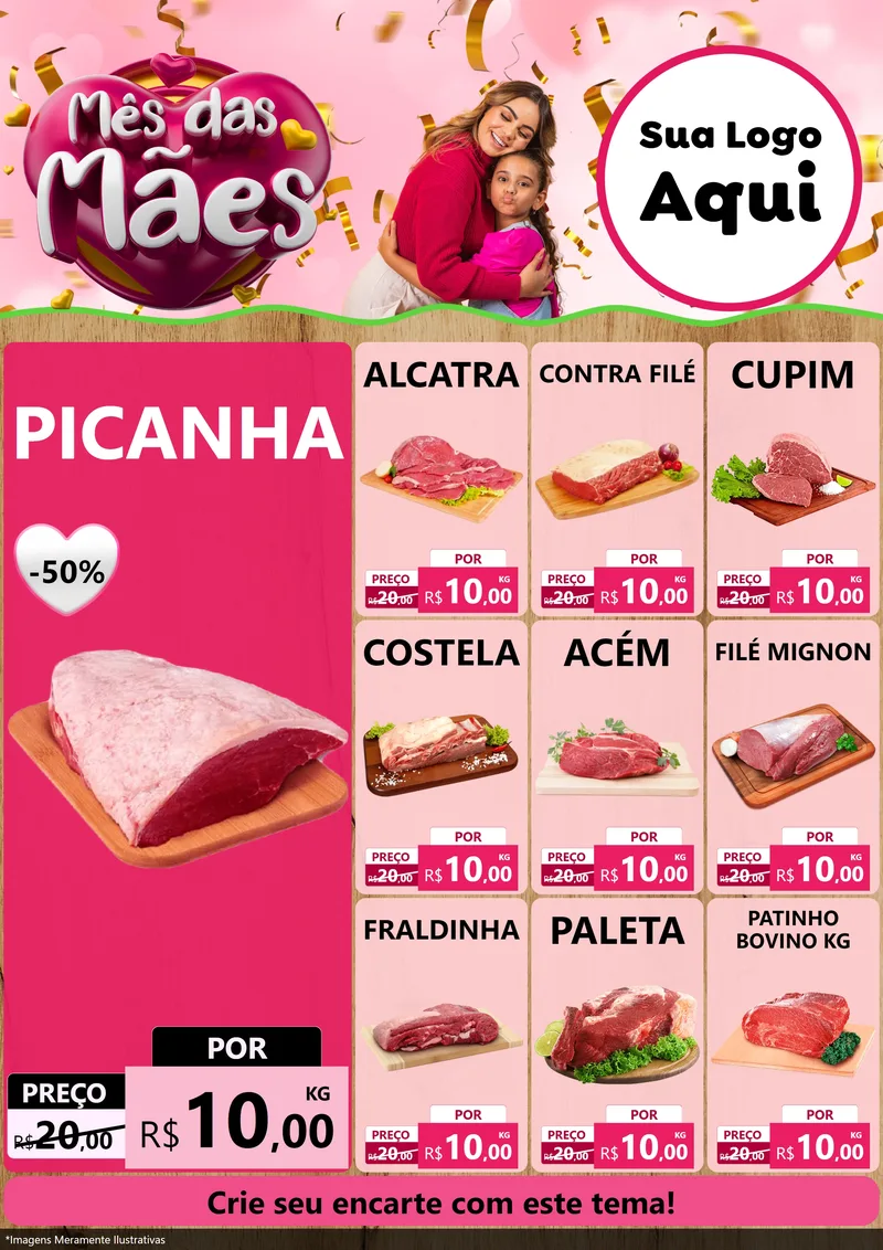 Modelo de Encarte para Encarte A4 Vertical com o tema Mês das Mães para Açougue