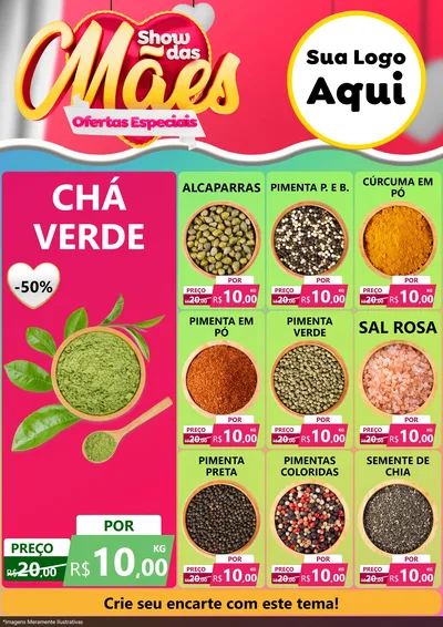 Modelo de Encarte para Encarte A4 Vertical com o tema Show das Mães - Ofertas Especiais para Produtos Naturais