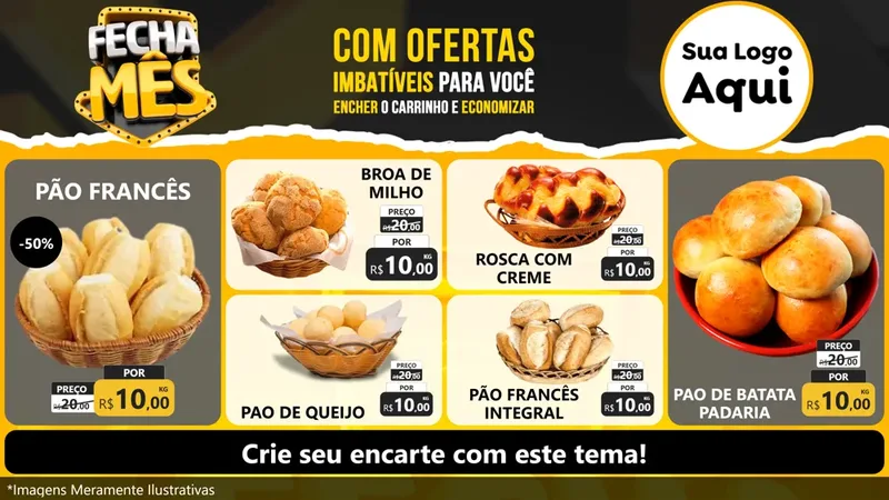 Modelo de TV para TV Horizontal com o tema Fecha Mês para Padaria
