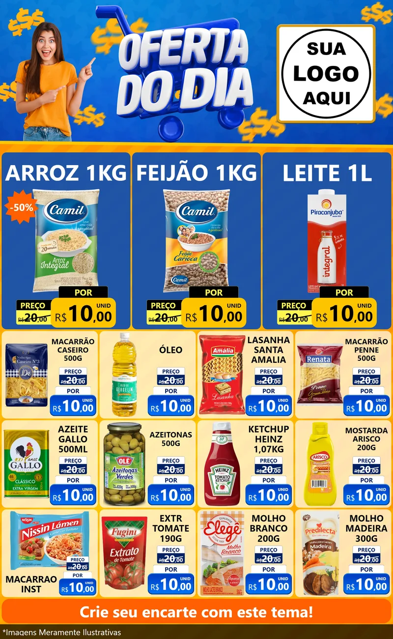 Modelo de Encarte para Encarte Grande com o tema Oferta do Dia para Supermercado