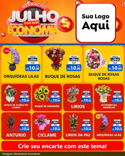 Modelo de Rede Social para Feed Instagram com o tema Operação Julho Com Mais Economia para Floricultura e jardim