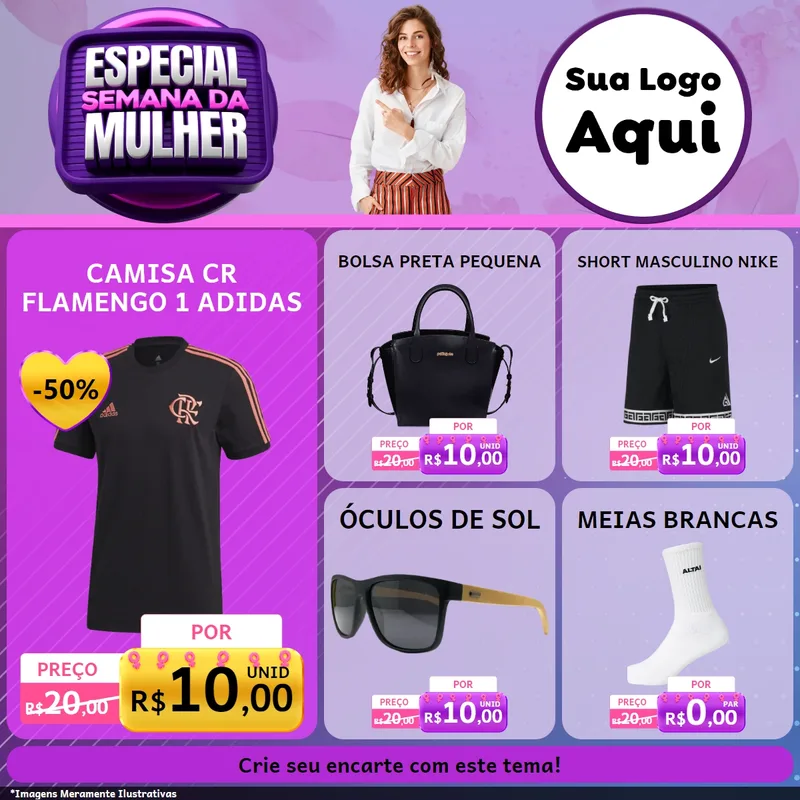 Modelo de Rede Social para Feed Facebook com o tema Especial Semana da Mulher para Roupas e acessórios