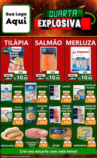 Modelo de Encarte para Encarte Grande com o tema Quarta Explosiva para Peixaria