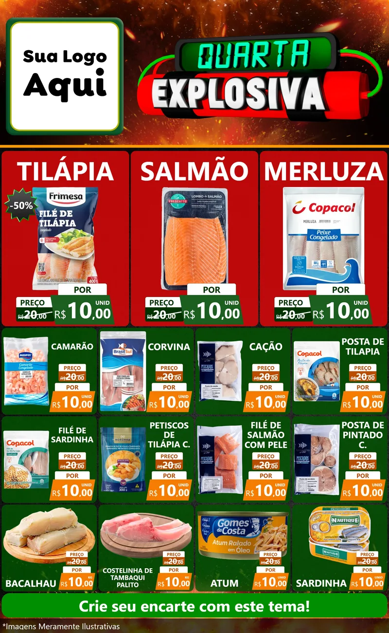 Modelo de Encarte para Encarte Grande com o tema Quarta Explosiva para Peixaria