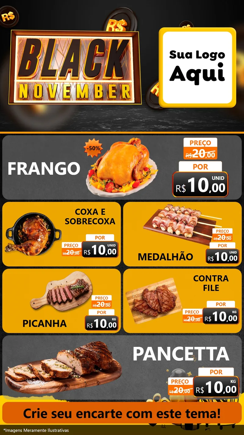Modelo de TV para TV Vertical com o tema Black November para Assados