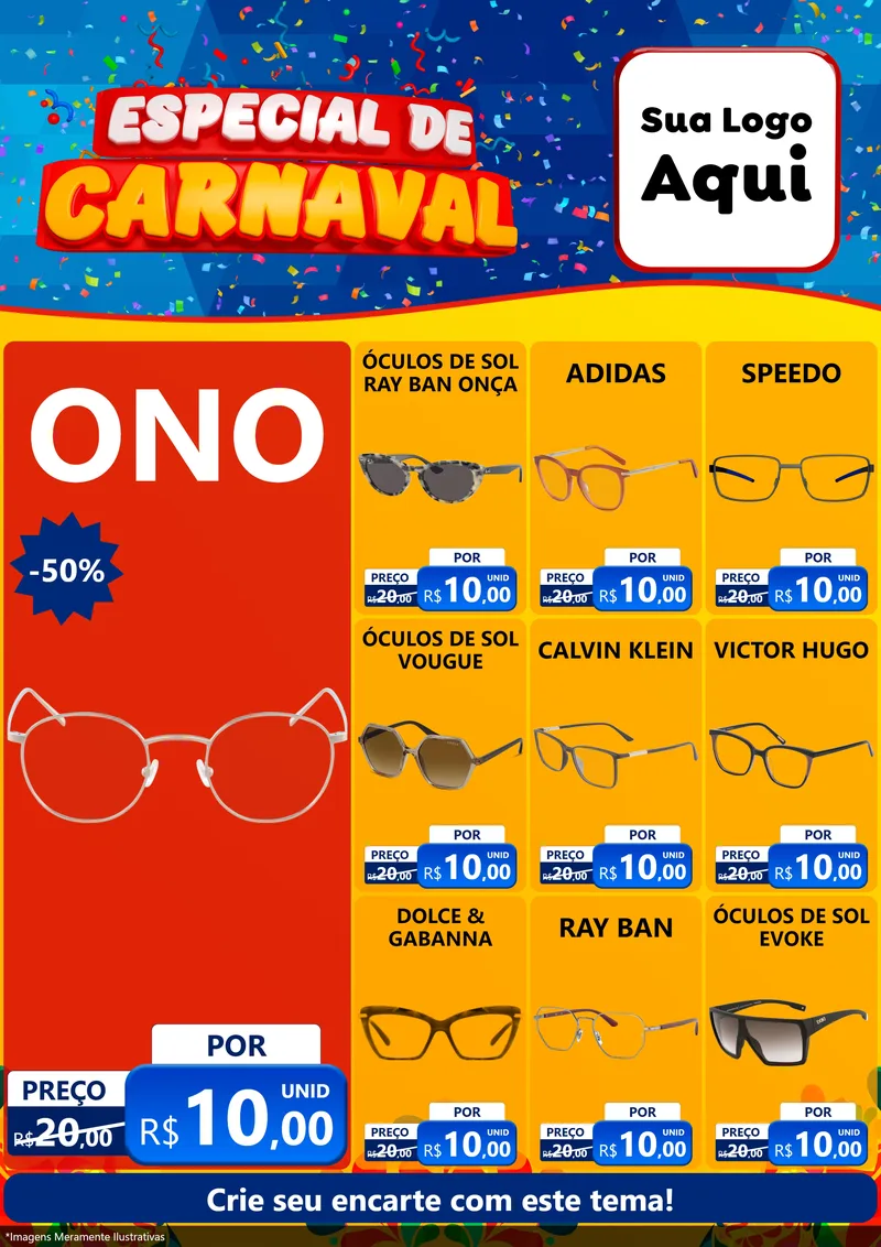 Modelo de Encarte para Encarte A4 Vertical com o tema Especial de Carnaval para Óticas