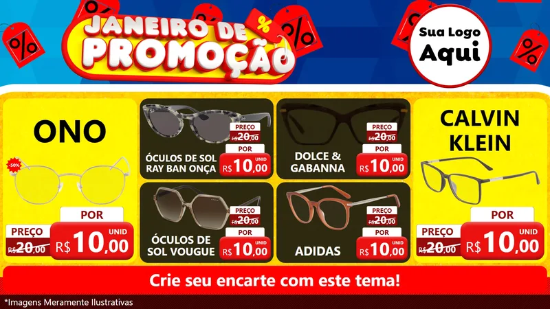 Modelo de TV para TV Horizontal com o tema Janeiro de Promoção para Óticas