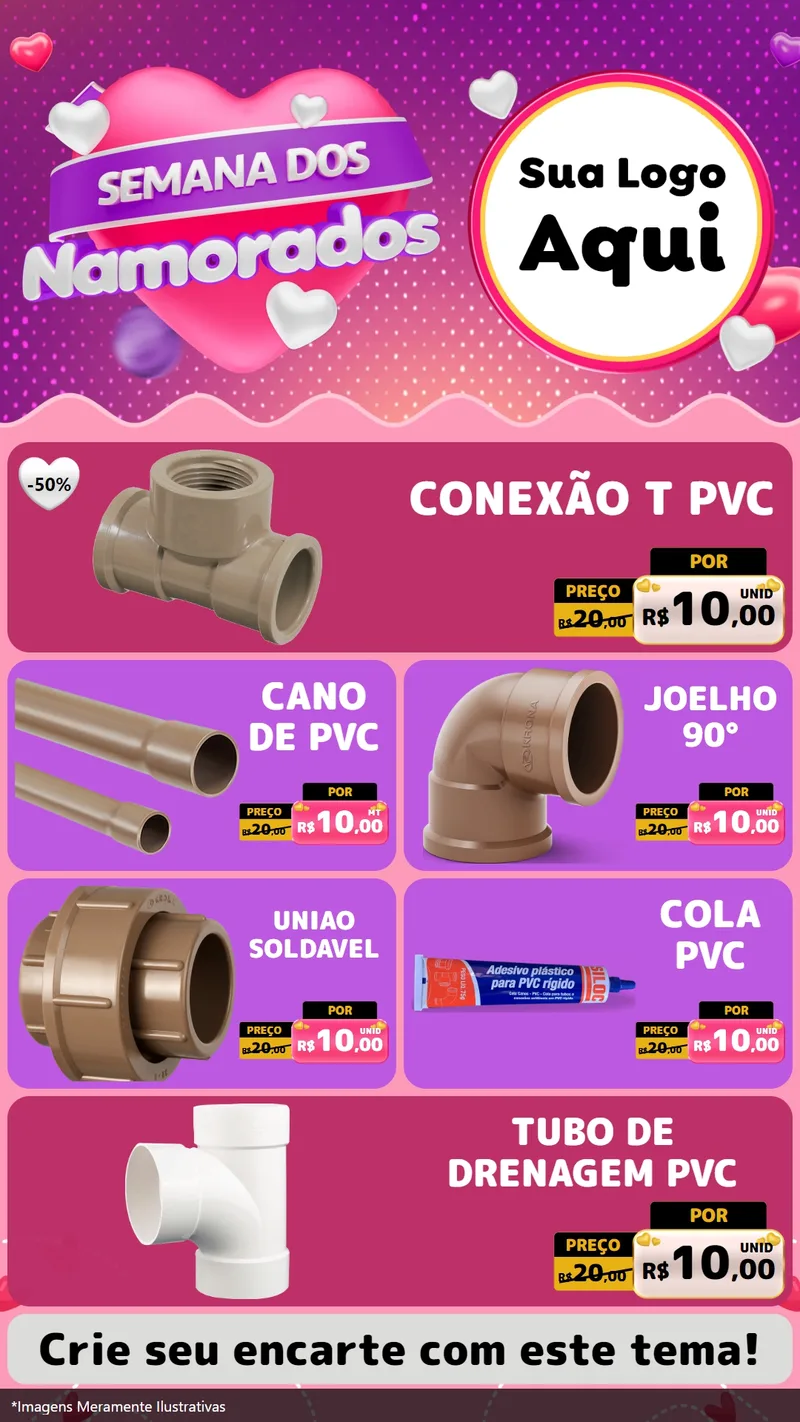 Modelo de TV para TV Vertical com o tema Semana dos Namorados para Tubos e conexões