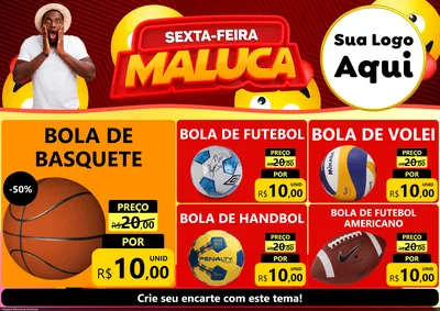 Modelo de Encarte para Encarte A4 Horizontal com o tema Sexta-feira Maluca para Artigos Esportivos