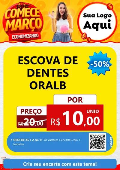 Modelo de Cartaz para Cartaz A4 Vertical com o tema Comece Março Economizando para Higiene Pessoal