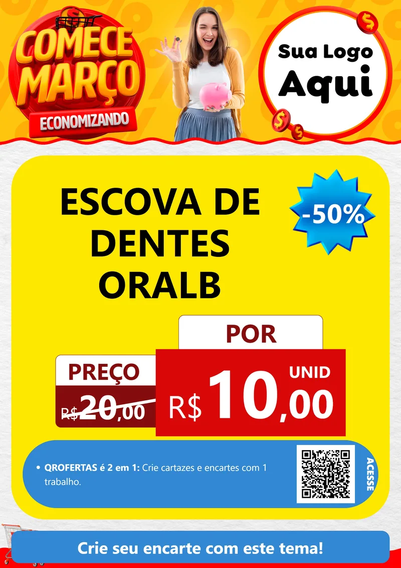 Modelo de Cartaz para Cartaz A4 Vertical com o tema Comece Março Economizando para Higiene Pessoal