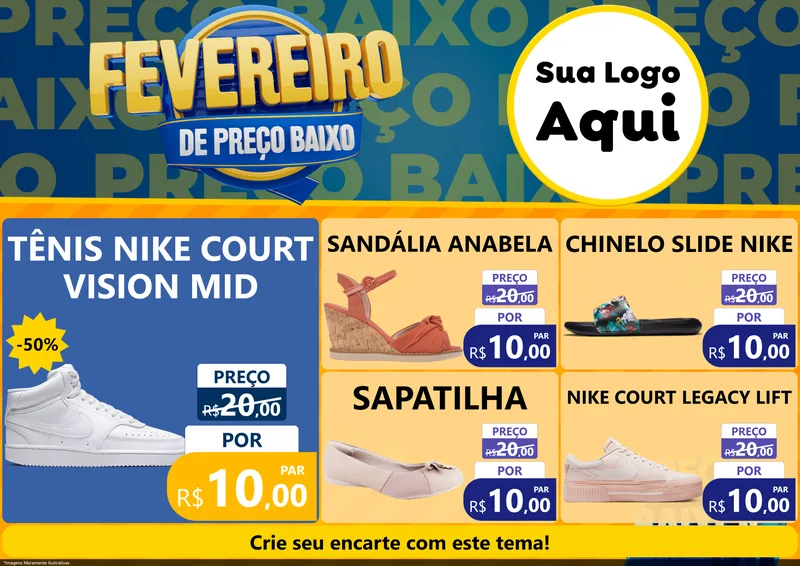 Modelo de Encarte para Encarte A4 Horizontal com o tema Fevereiro de Preço Baixo para Calçados