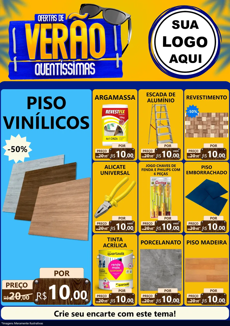 Modelo de Encarte para Encarte A4 Vertical com o tema Ofertas de Verão Quentíssimas para Material para Construção
