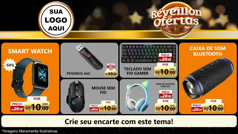Modelo de TV para TV Horizontal com o tema Réveillon de Ofertas para Informática