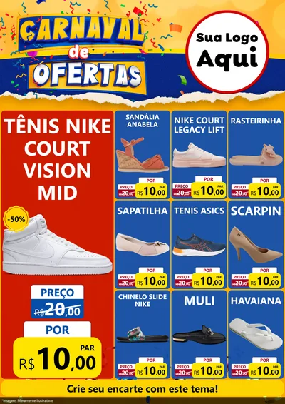 Modelo de Encarte para Encarte A4 Vertical com o tema Carnaval de Ofertas para Calçados