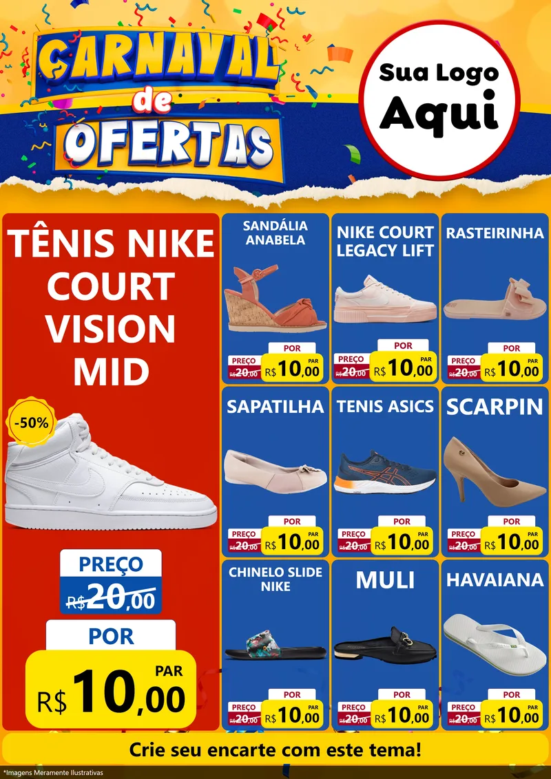 Modelo de Encarte para Encarte A4 Vertical com o tema Carnaval de Ofertas para Calçados