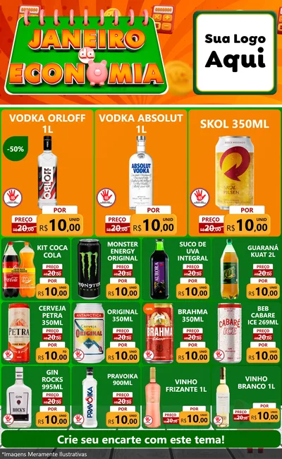 Modelo de Encarte para Encarte Grande com o tema Janeiro da Economia para Distribuidora de bebidas
