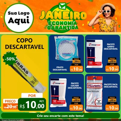 Modelo de Rede Social para Feed Facebook com o tema Janeiro - Economia Garantida para Embalagens