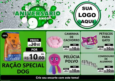 Modelo de Encarte para Encarte A4 Horizontal com o tema Promoção de Aniversário - 9 Anos para Pet Shop