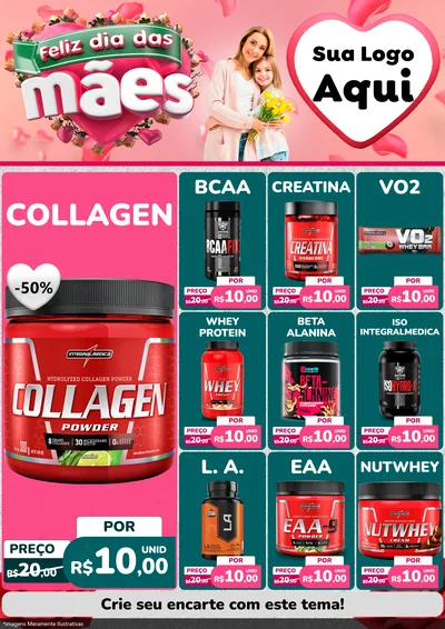 Modelo de Encarte para Encarte A4 Vertical com o tema Feliz Dia das Mães para Suplementos alimentares