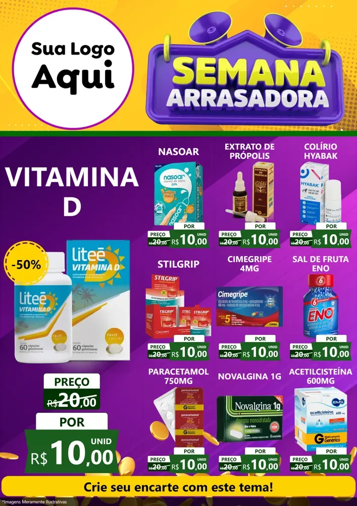 Modelo de Encarte para Encarte A4 Vertical com o tema Semana Arrasadora para Farmácia
